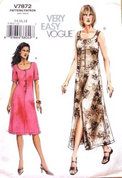 7872 EZ VOGUE LONG BUTTON DRESS SLEEVES OR NOT PATTERN 8-24 3 SZ